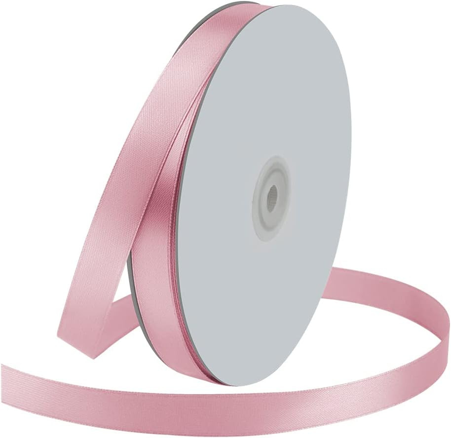 Solid Color Light Pink Satin Ribbon, 3/8 Inches X 25 Yards Fabric Satin Ribbon f