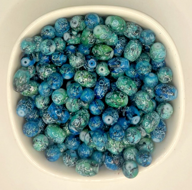 Glass Bead “Ocean Floor” Mix Rounds Barrels Jewelry Bracelets 120 beads/4 oz