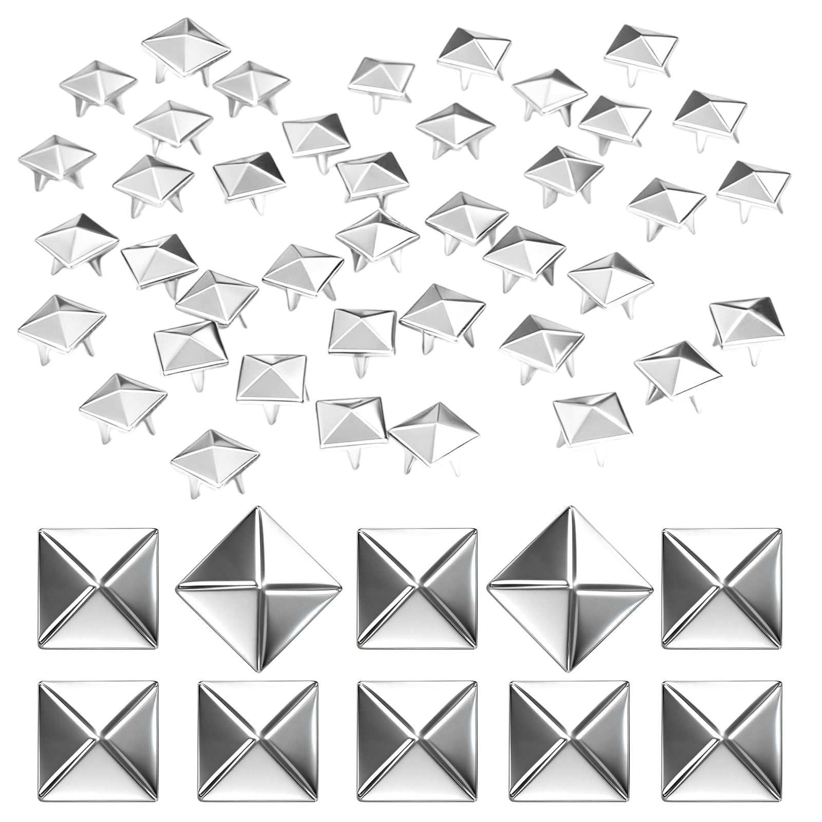 Silver Pyramid Studs for Clothing 10mm Metal Spikes and Stud Kit DIY Crafts