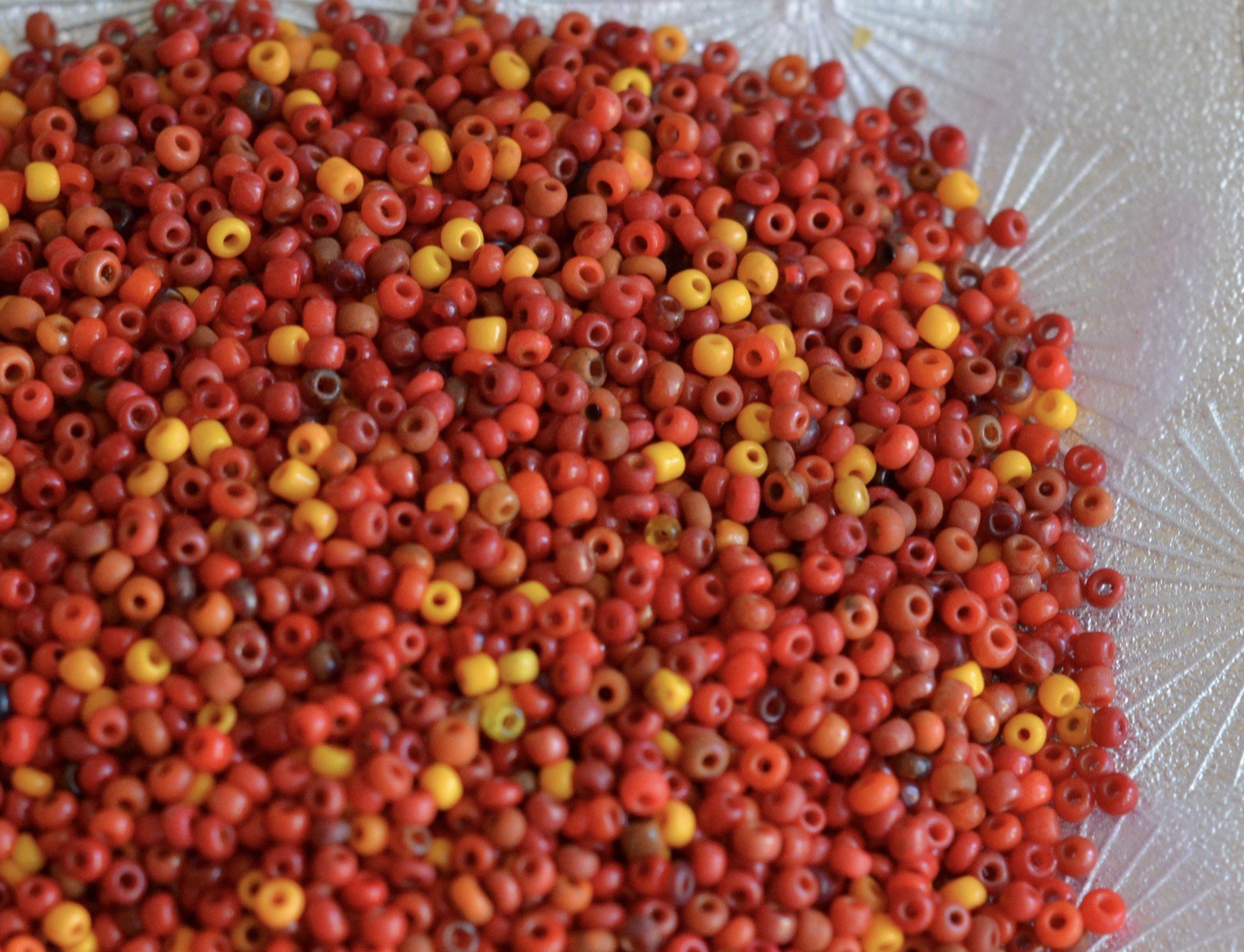 Antique African Trade Red Yellow Brown Mix Seed Beads, 15bpi, 7g