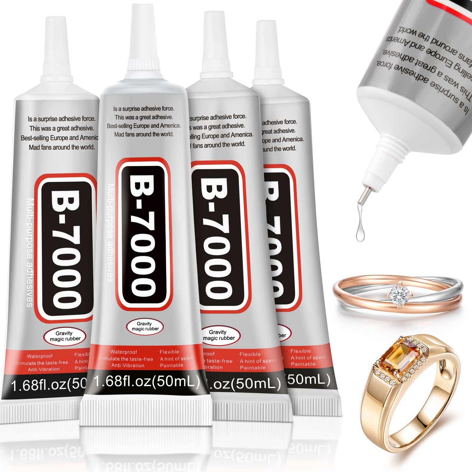4 PCS 50ML B7000 Crafts Glue Super Adhesive, Multipurpose B-7000 Rhinestones…