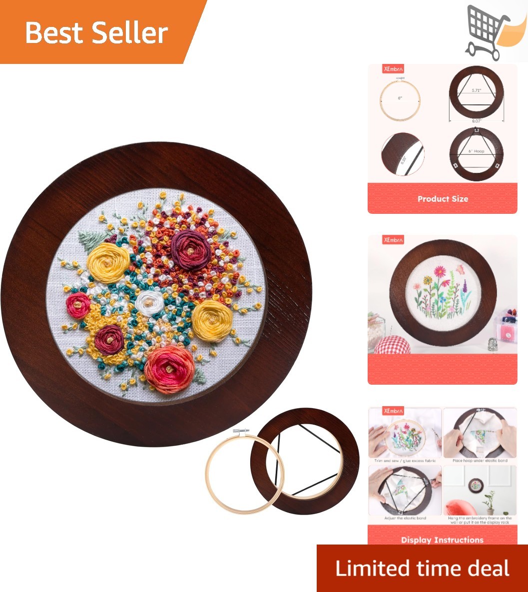 Wood Embroidery Display Frame 6 Inch Round for Cross Stitch DIY Art Ornaments