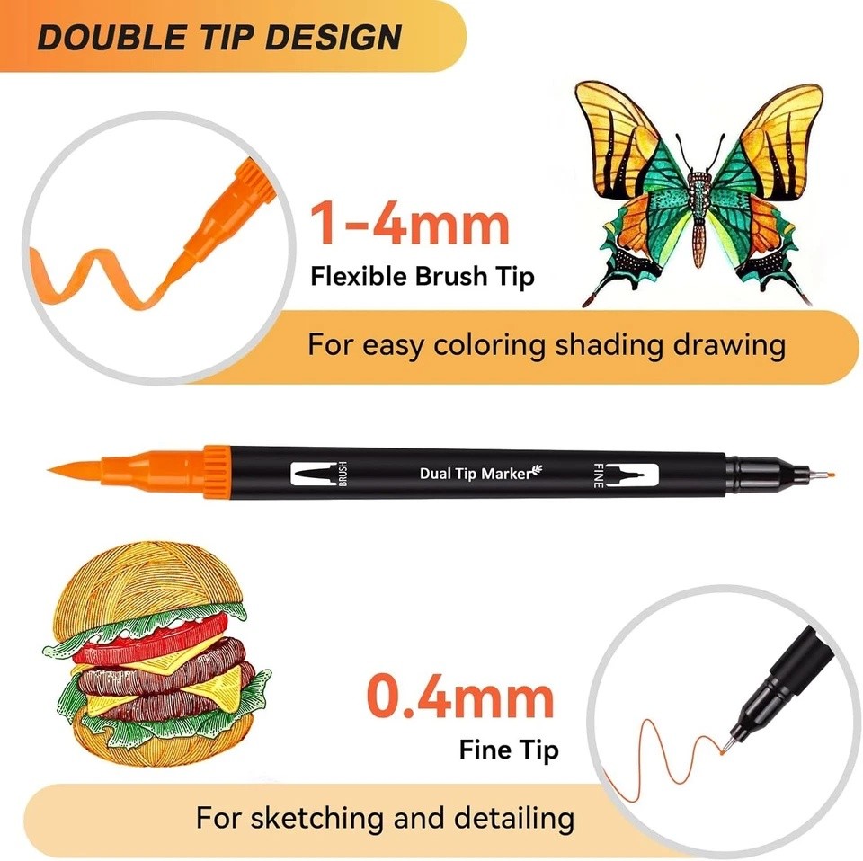 Dual Brush Marker Pens 168 Colors Art Markers Set Fine and Brush Tip Kids Gift