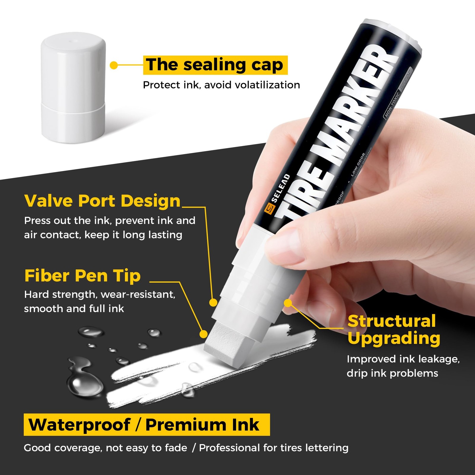 SELEAD Jumbo Tire Marker White – 4 Pack 15mm Wide Tip Paint Pens for Car Tire…