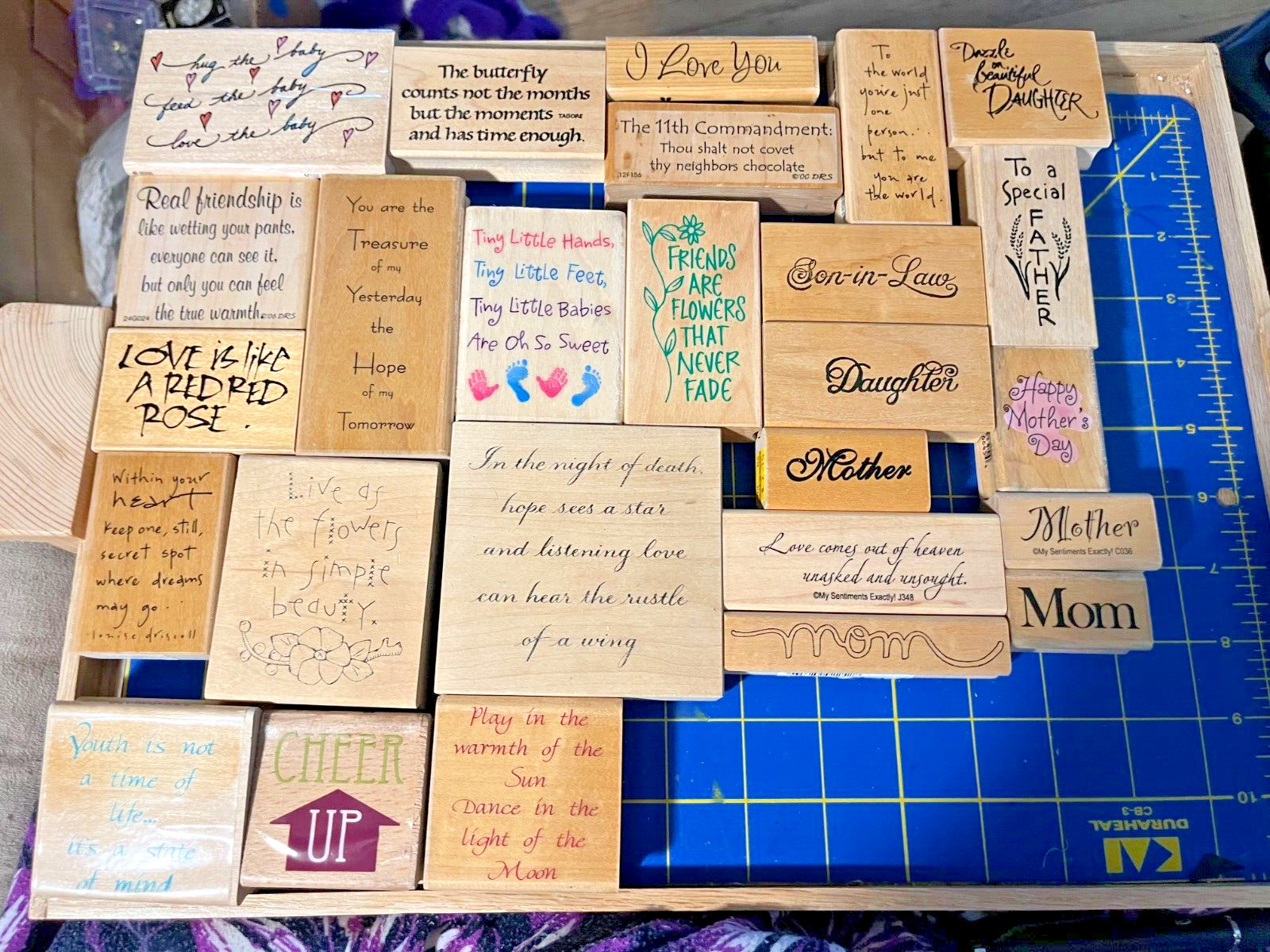 MOUNTED RUBBER STAMP-SENTIMENTS-CHOOSE ONE-MOM, FRIEND,SYMPATHY,ETC
