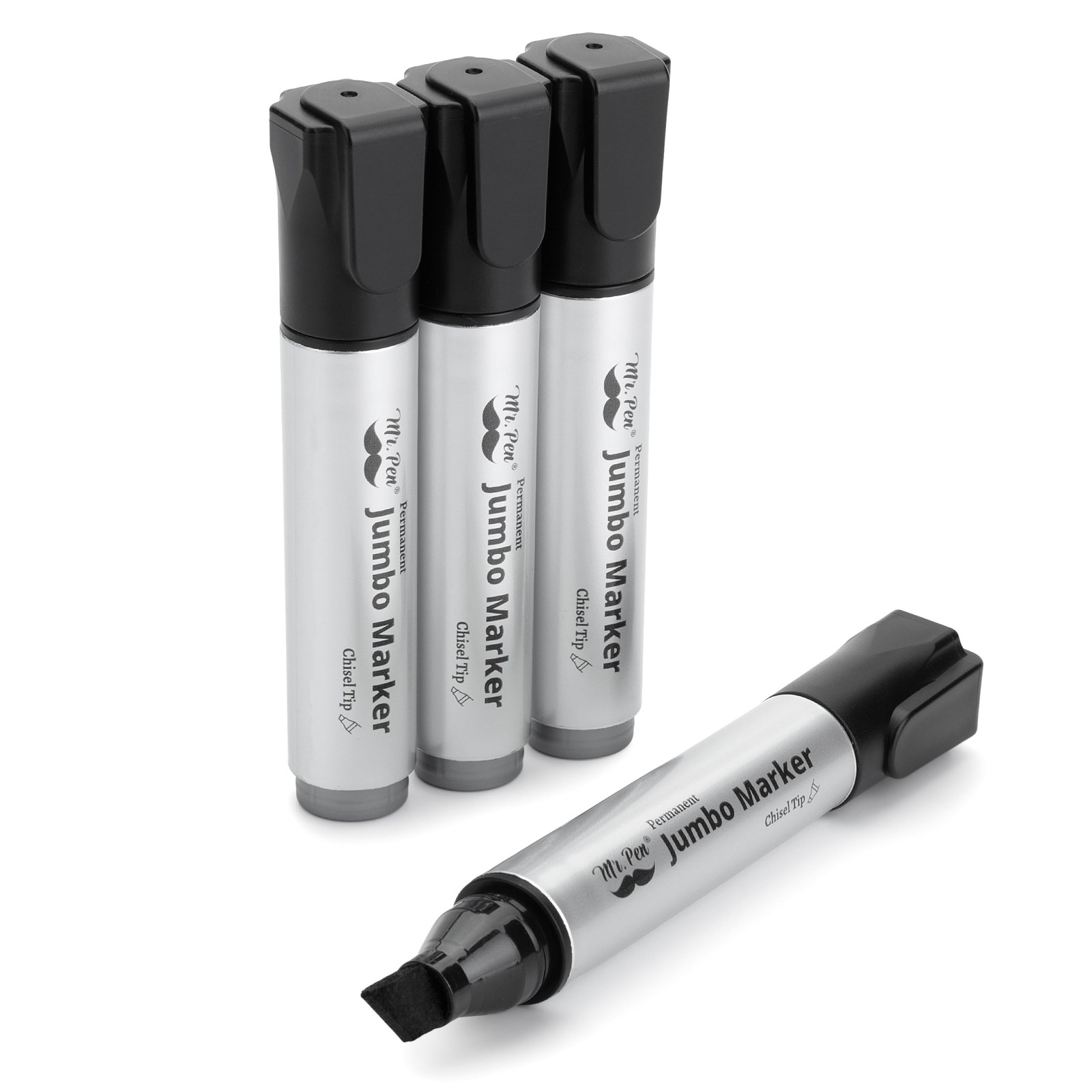 Mr. Pen- Jumbo Permanent Markers, 4 Pack, Chisel 4 Count (Pack of 1), black