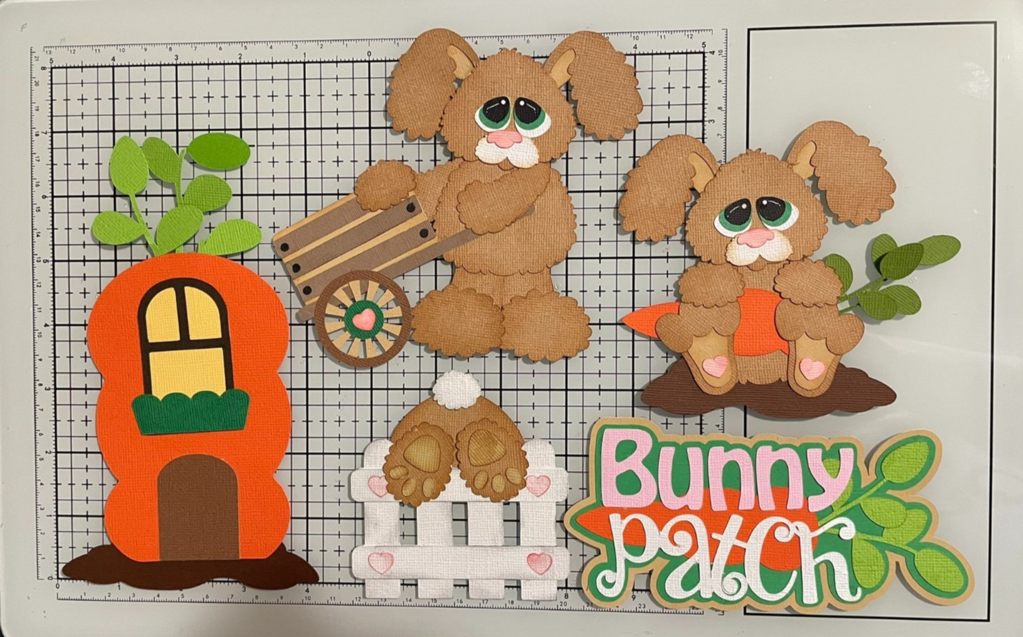 Bunny Patch Carrots FIVE piece EASTER premade paper piecing scrapbook die cut3D