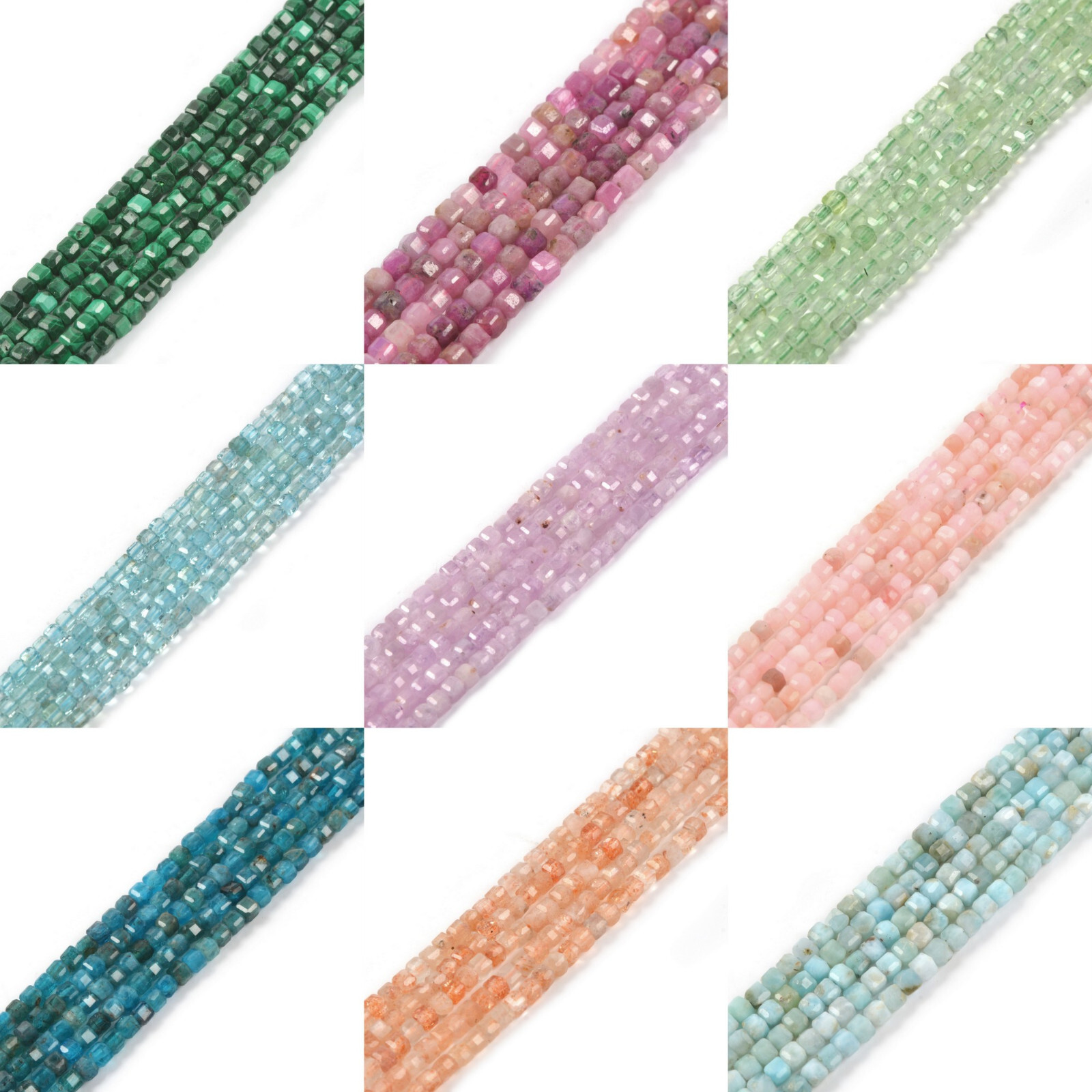 2mm Faceted Gemstone Cube Square Loose Beads DIY Jewelry Making Strand 15.5-16″