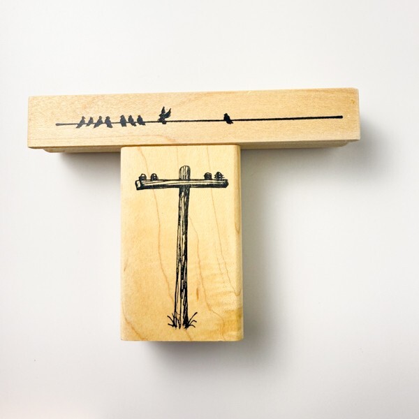 Birds on Wire, Telephone Pole~Utilities~Rubber Stamp~RARE~HTF~Visions of Ink