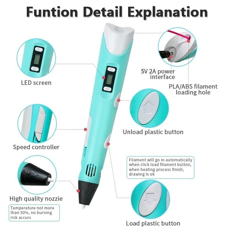 3D Printing Pen 3D Drawing Pen with LED display 12 color Filament Kids gift