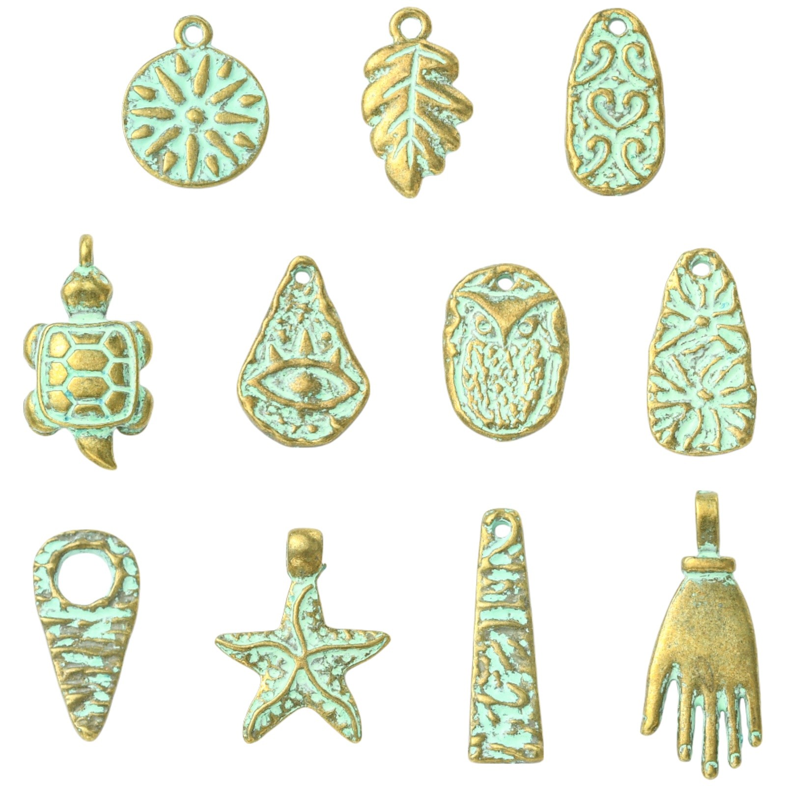 55pcs Tibetan Style Alloy Pendants, Antique Bronze & Green Patina Charms for DIY