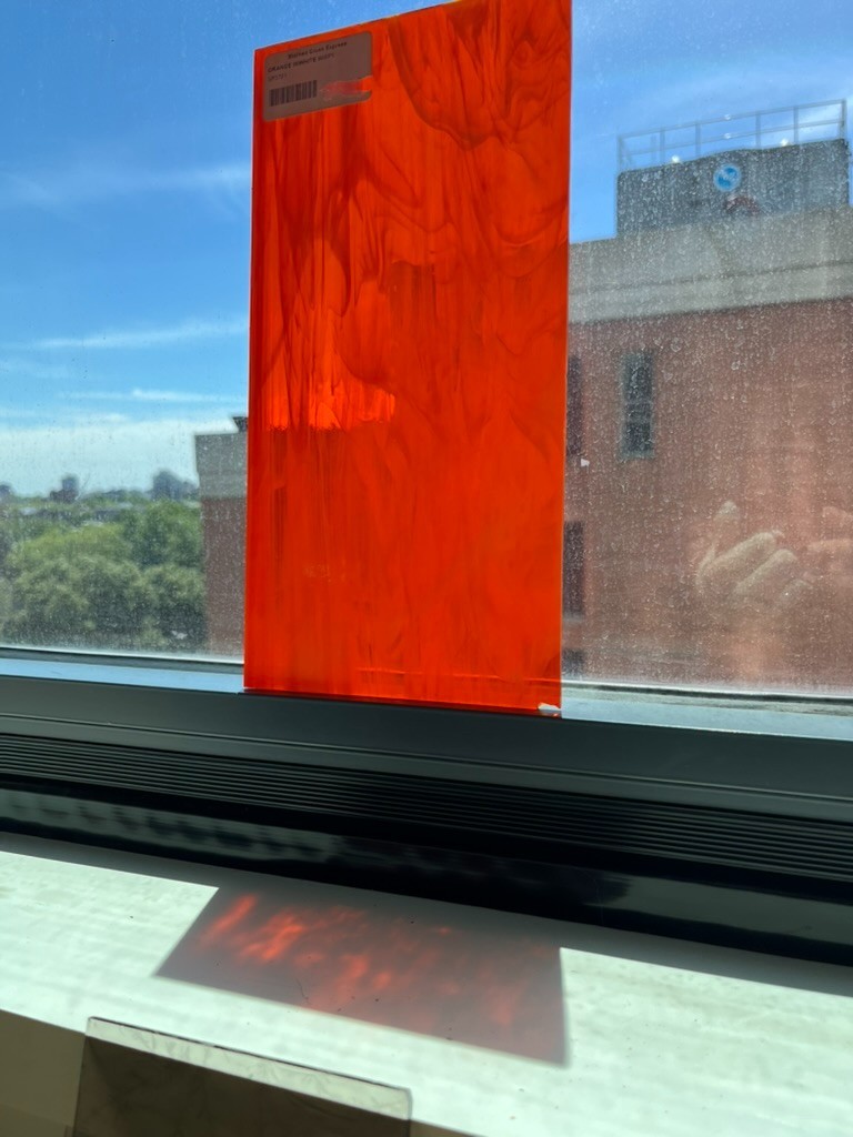 Spectrum S3791 orange white and clear streaky stained glass – 12″ x 6″ sq inches