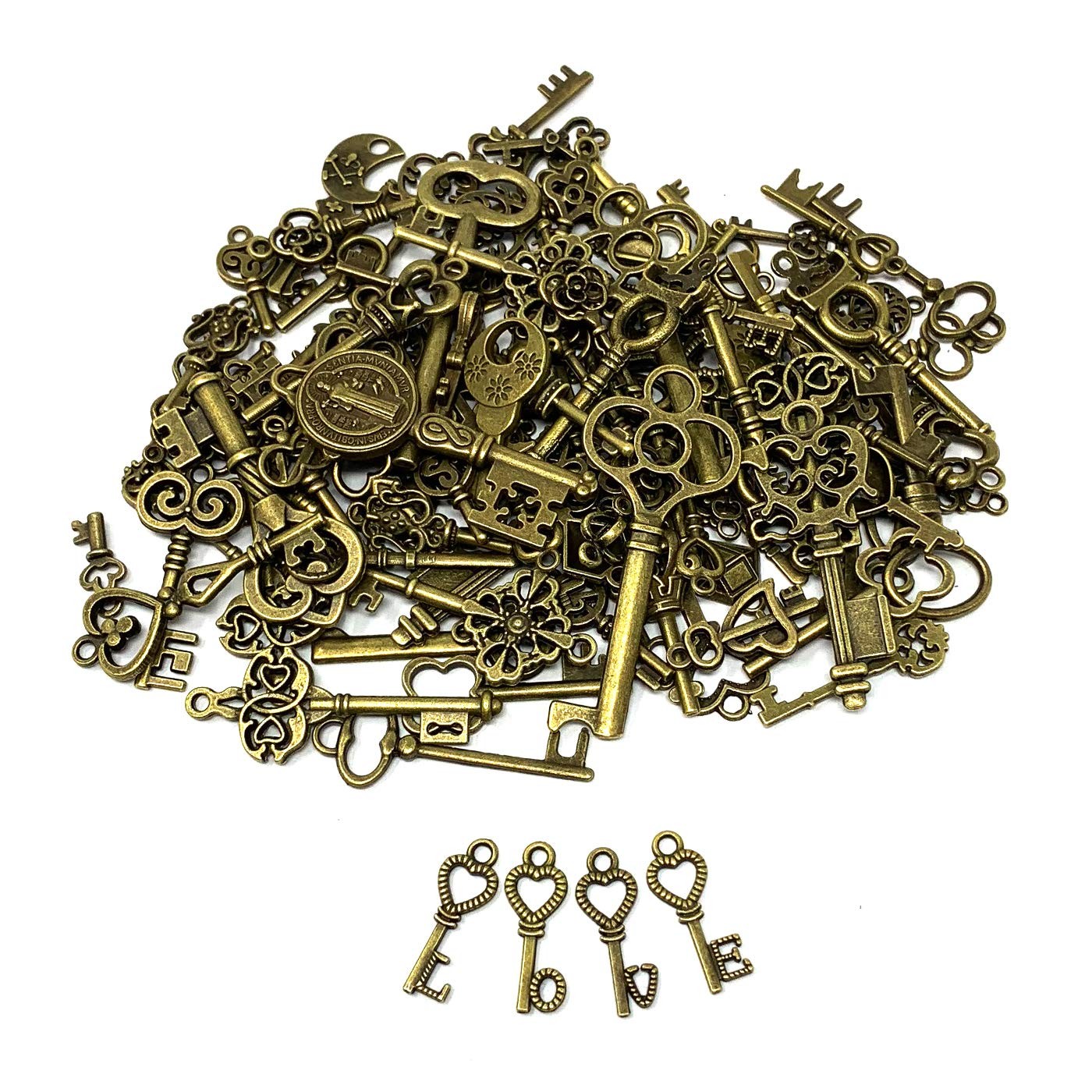 125 PCS Vintage Skeleton Key Set Charms, 0.55″ – 2.25″ (14 – 58 mm), Bronze