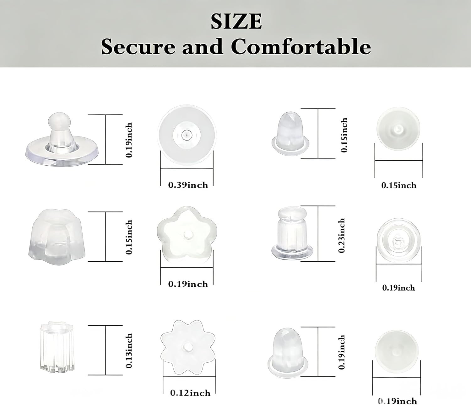 6 Styles 600Pcs Silicone Earring Backs, Clear Soft Plastic Rubber Earring Backin