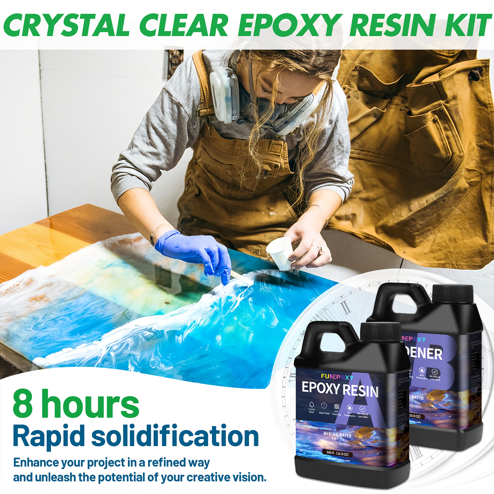 Crystal Clear Bulk 1 Gallon Kit Epoxy Resin No Bubble easy mixing – (2X 64OZ)