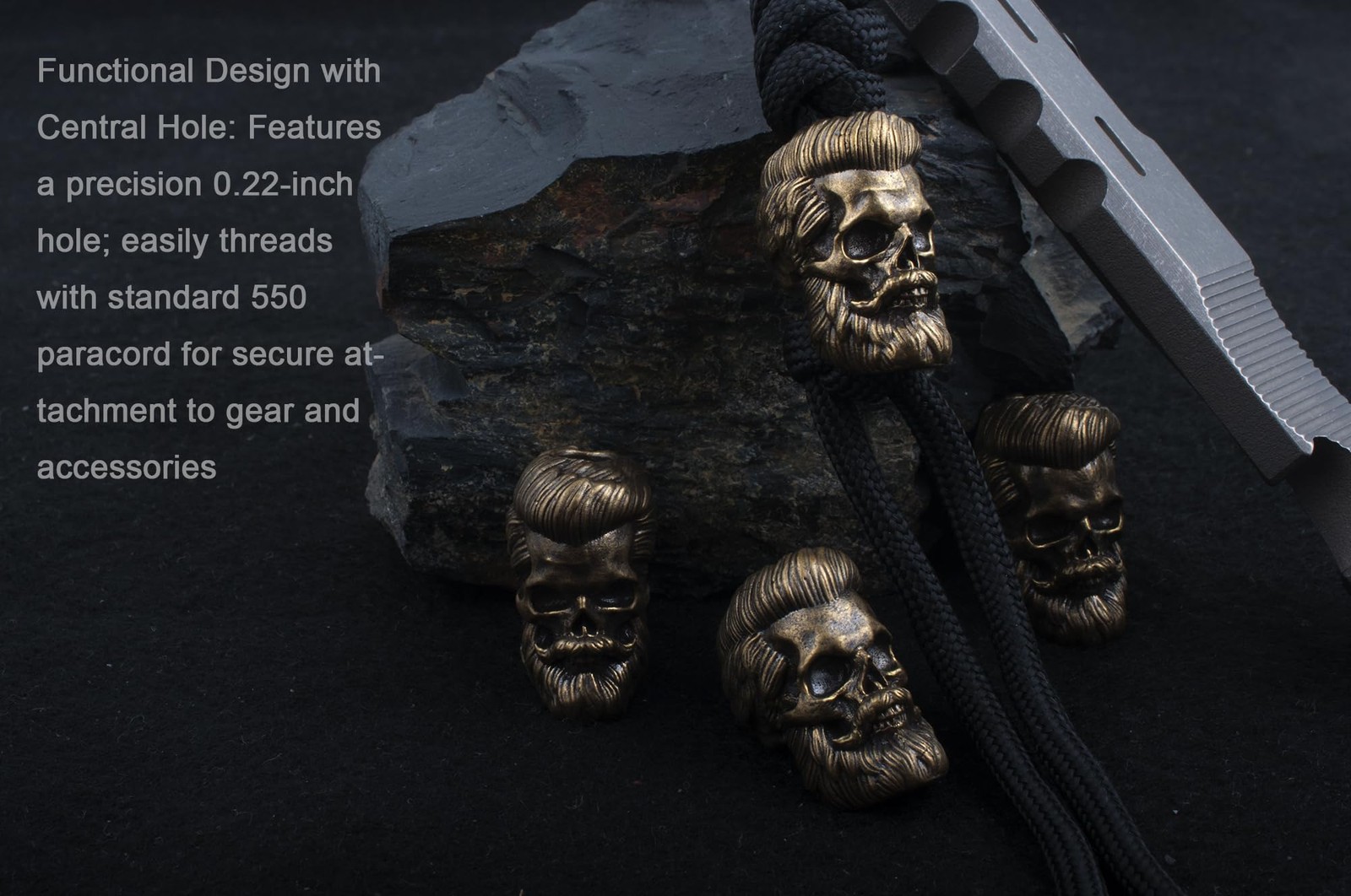 Skull Bead for Paracord, Lanyard, Keychains, Bronze Copper, 0.69 x 0.55 x 0.7