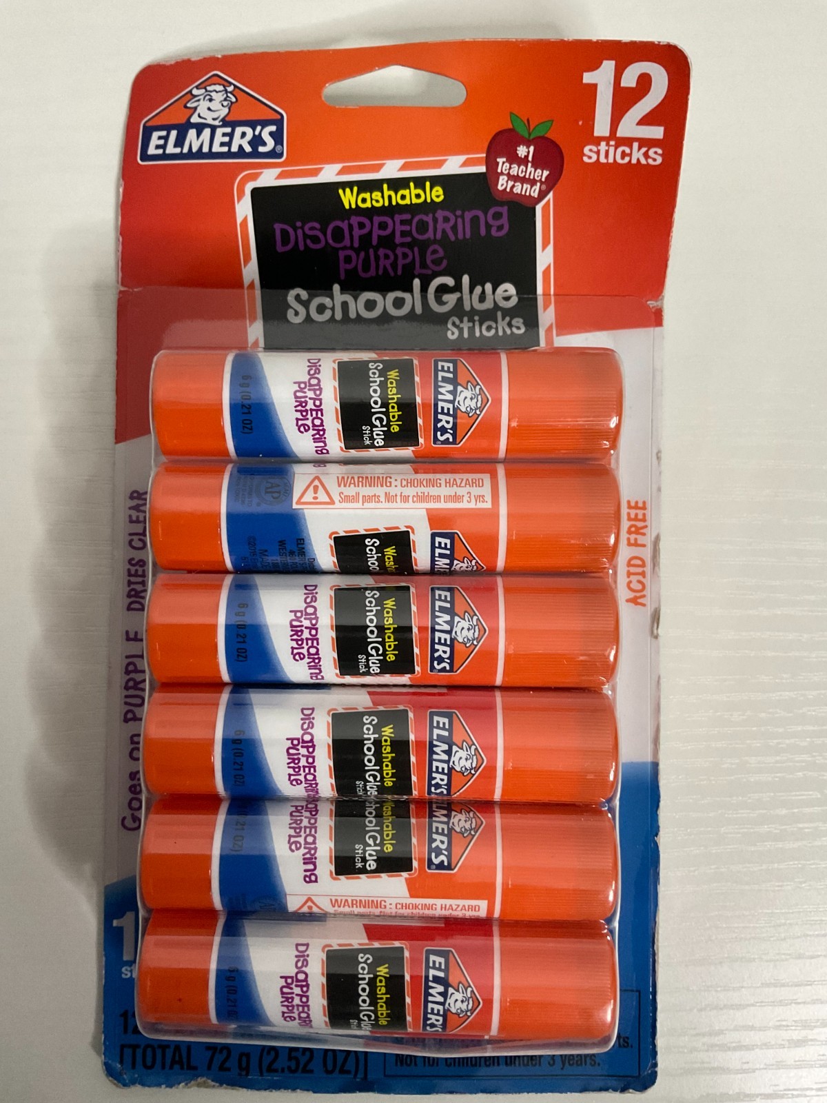 Elmer’s Disappearing Purple School Glue Sticks Washable 12-Pack 0.21oz