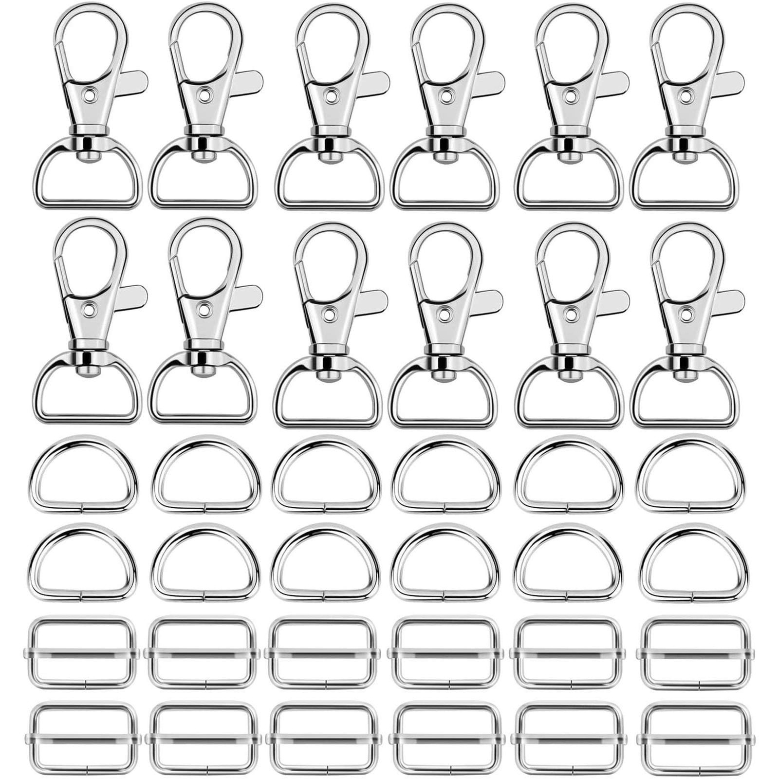 60 Pcs Purse Hardware for Bag Making – Swivel Snap Hooks, D Ring, Slide Buckl…