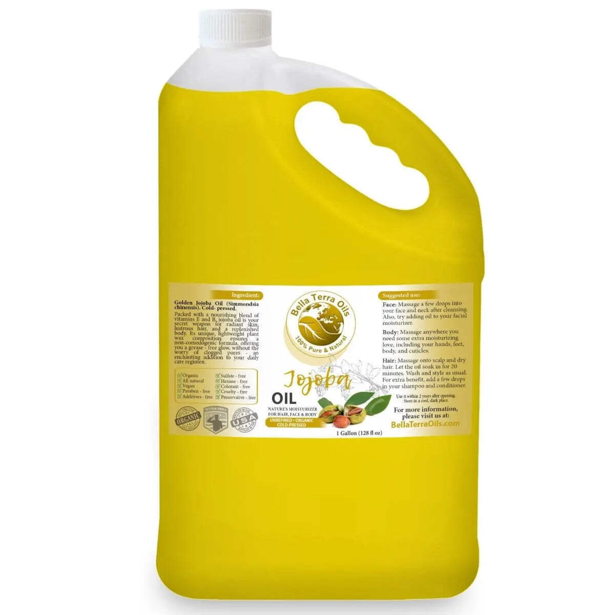 Organic Cold-Pressed Golden Jojoba Oil 100% Pure Skin Hair Face Moisturizer