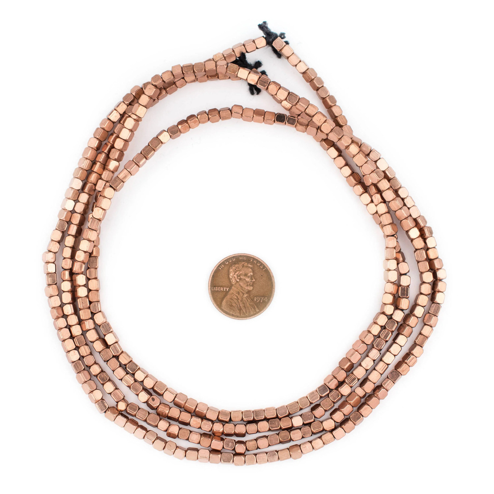 Rounded Copper Cube Beads 3mm 24 Inch Strand