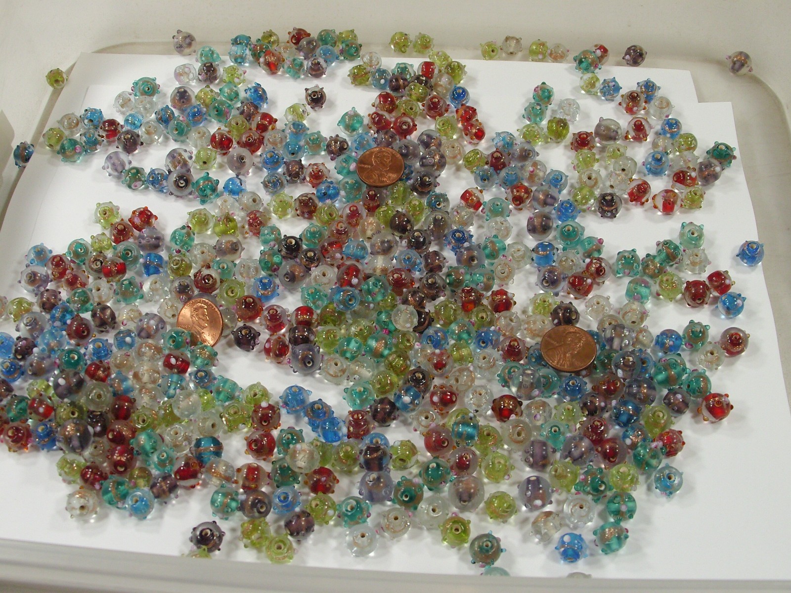 2 Pounds Assorted Colors India Handmade Intricate Design Glass Beads Lot (A-8) ⭐