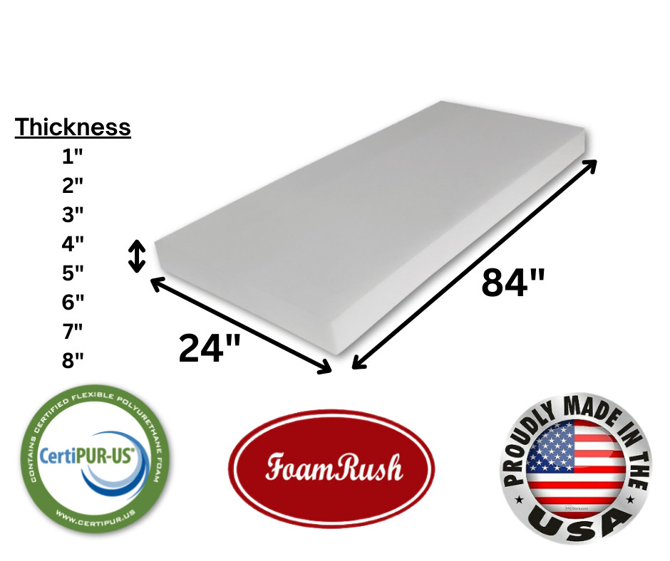FoamRush 24″ x 84″ High Density Upholstery Foam Seat Cushion Medium Firm USA