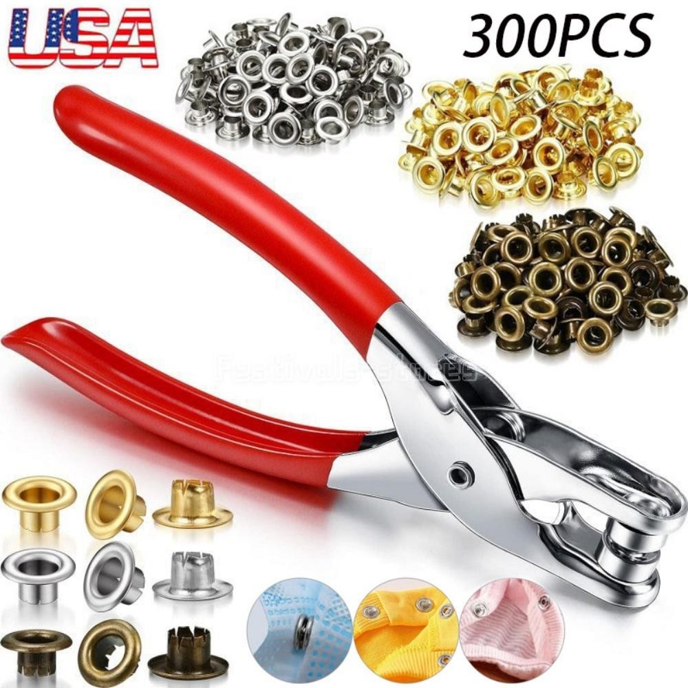 300Pack Grommet Eyelet Pliers Kit Grommet Tool Kit for Leather/Belt/Shoes/Crafts