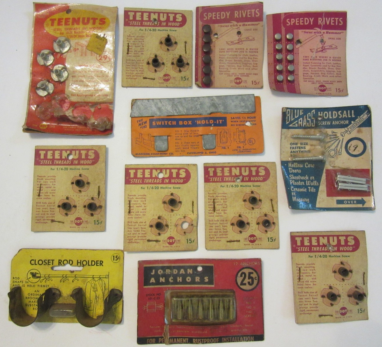 Vintage Teenuts Jordan Anchors Speedy Rivets mixed hardware old Packaging lot