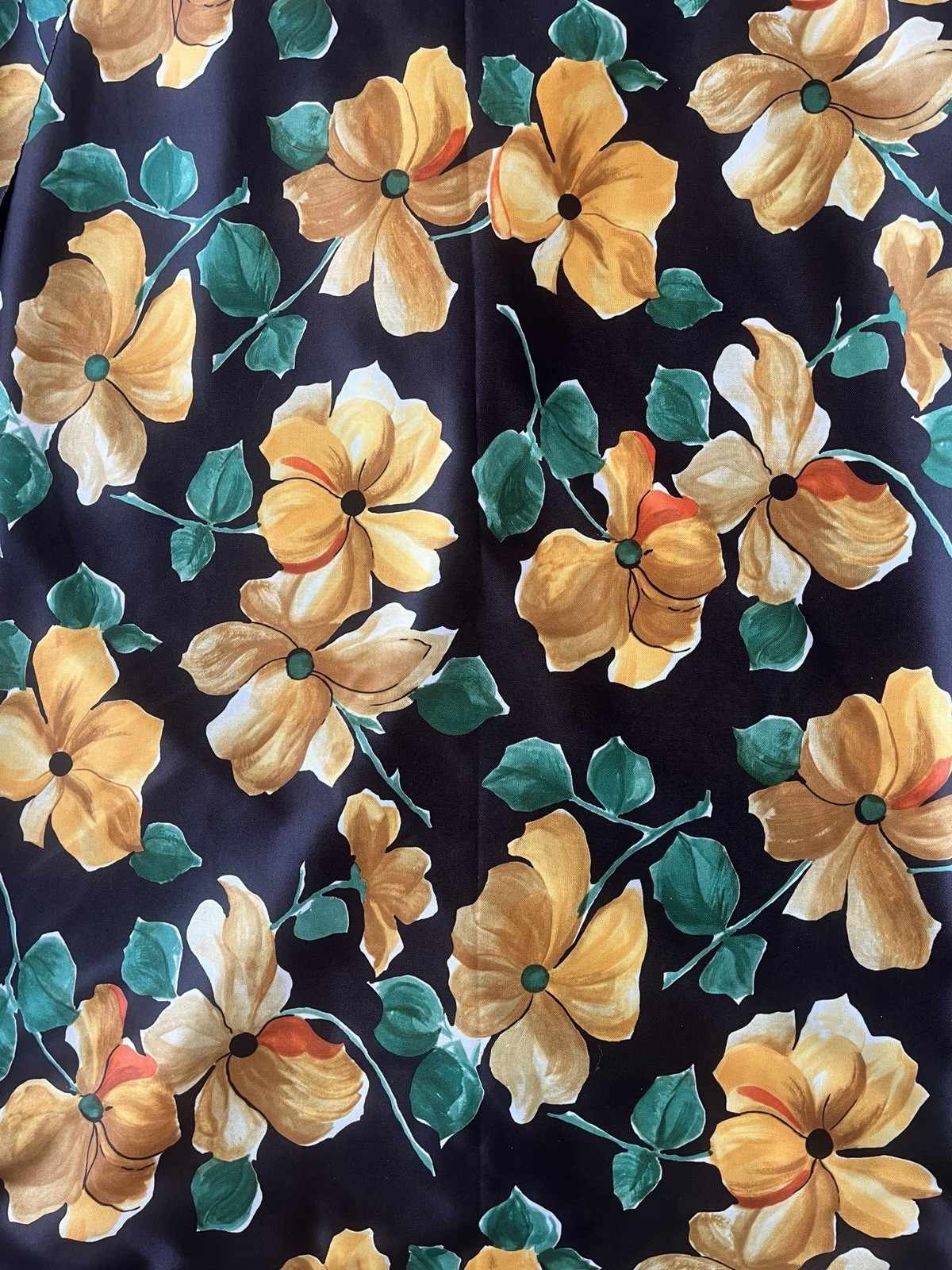 Vintage 1970s Fabric Bright Yellow Orange Floral Stretch knit 5-2/3 YARDS x 60″