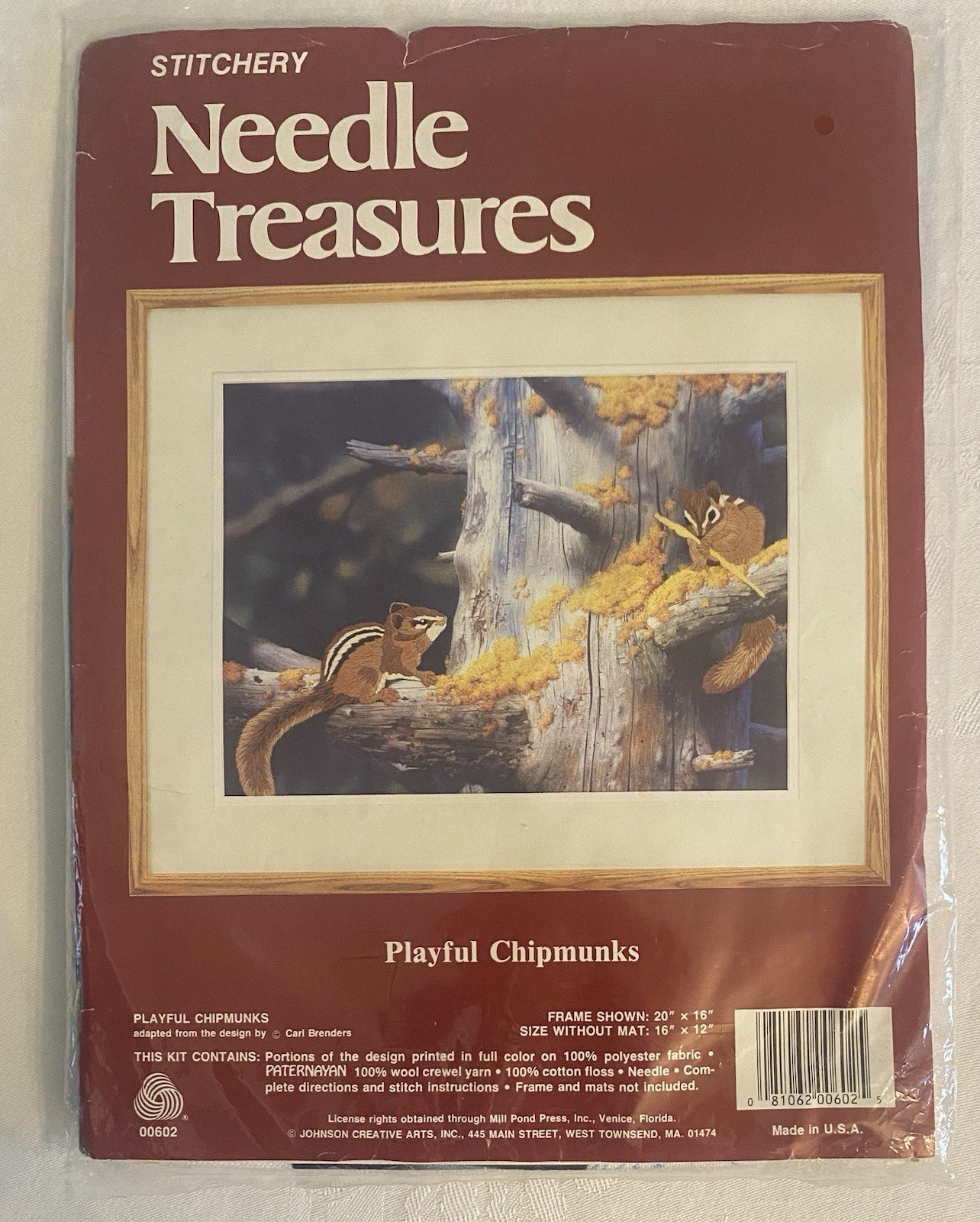 Vintage Needle Treasures Playful Chipmunks Crewel Embroidery Kit Printed Open