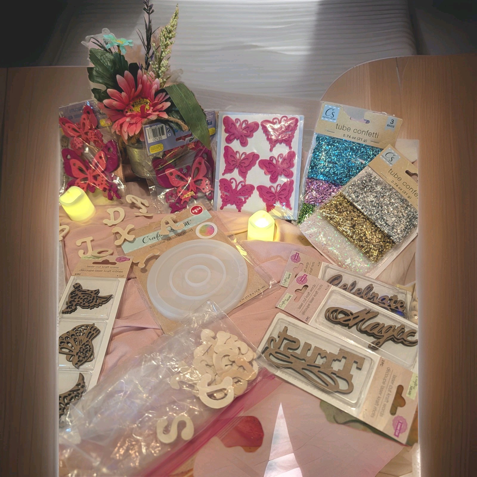 Scrapbooking Embellishments Lot Wood & Plastic Shapes Stickers Confetti