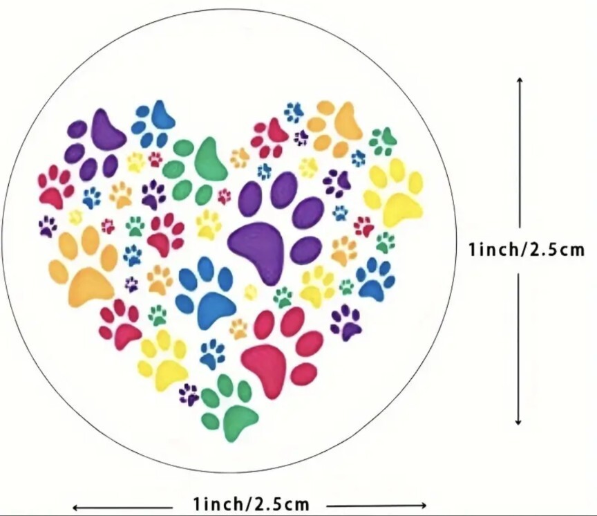 500 pcs Sticker Roll Variety Animal Paw Print Heart Semi Gloss Self Adhesive NEW