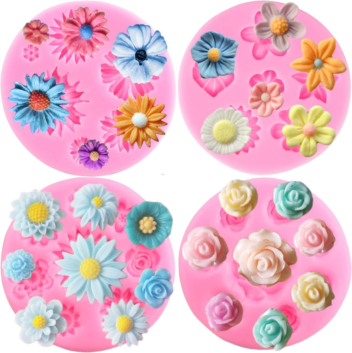 Rose Flower Silicone Molds Set of 4 – Perfect for Exquisite Cake Decorations