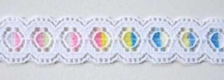 10 Yds. Vintage White/Multi Color 3/4″ Wide Soft Nylon Lace LJ-30