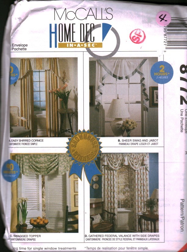8772 Vintage McCalls SEWING Pattern Curtains Drapery Window OOP Home Decor Sew