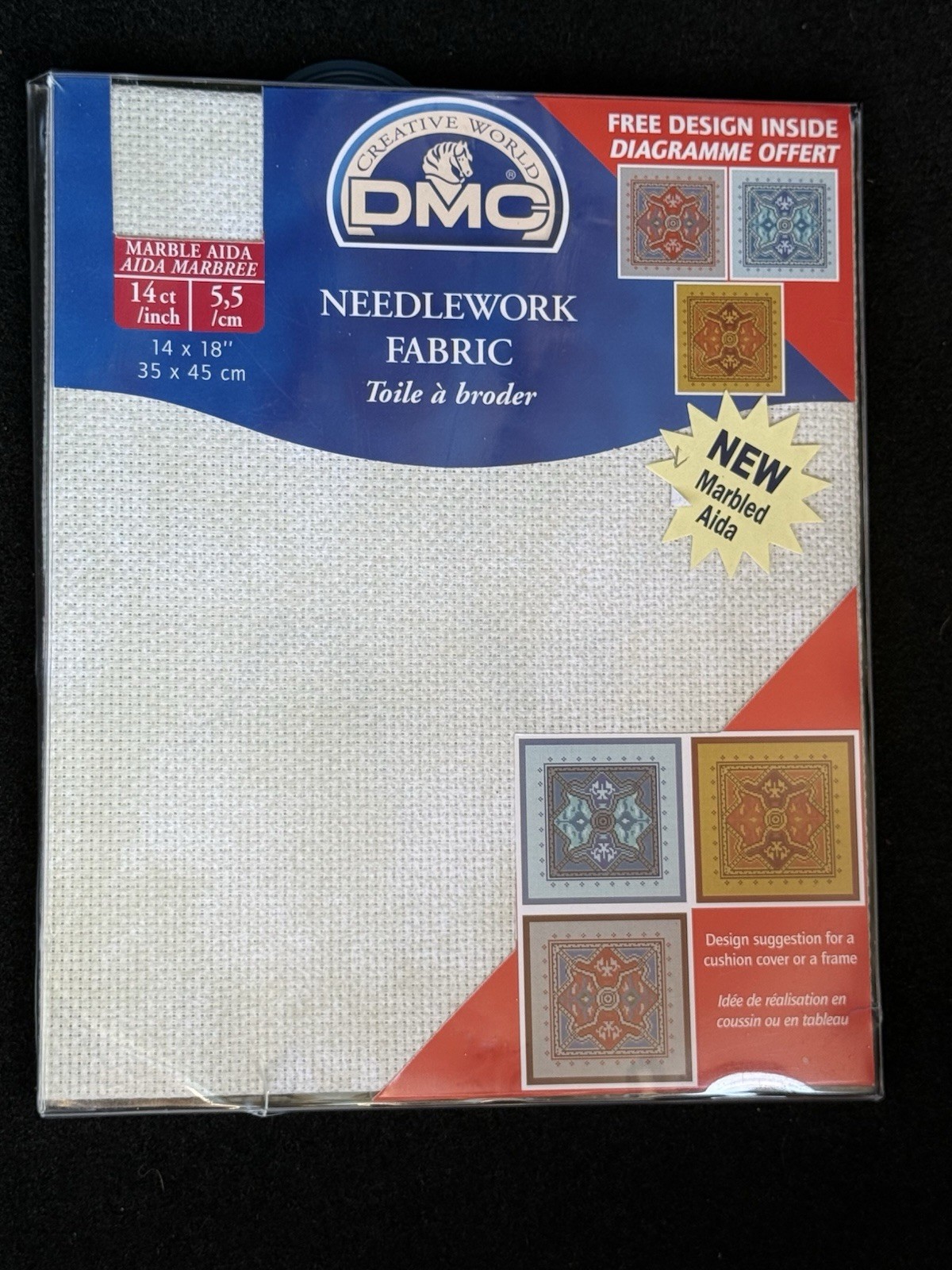 DMC Needlework Fabric AIDA 14ct 14”x18” Large Marble Cross Stitch NEW