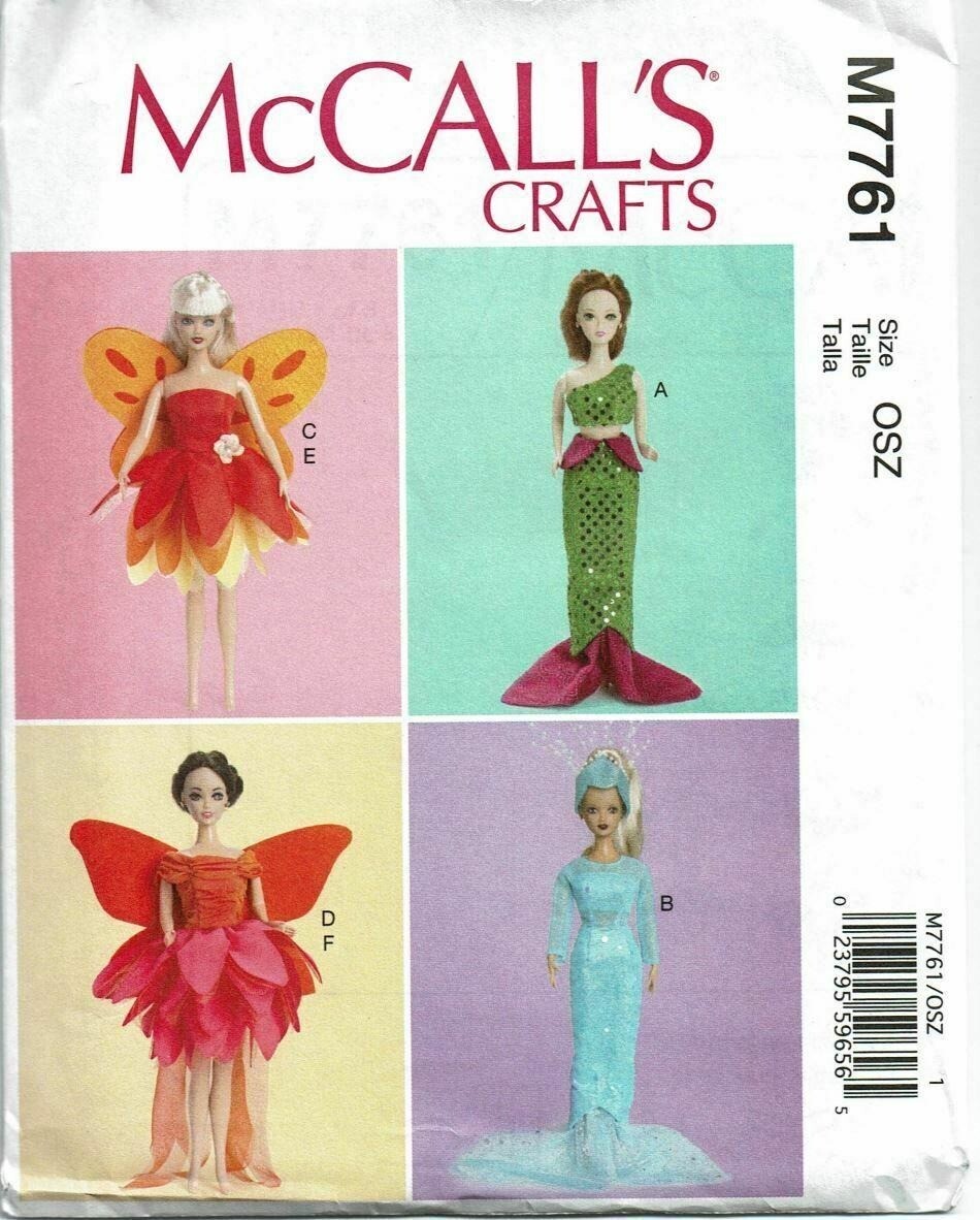 McCalls Sewing Pattern 7761 Fairy Mermaid Costumes for 11.5″ Dolls