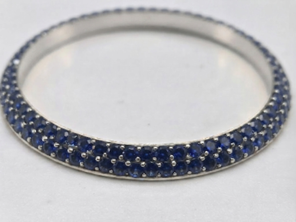 Custom 39mm Double Row Blue Sapphire Watch Bezel White Gold Plated Bezel