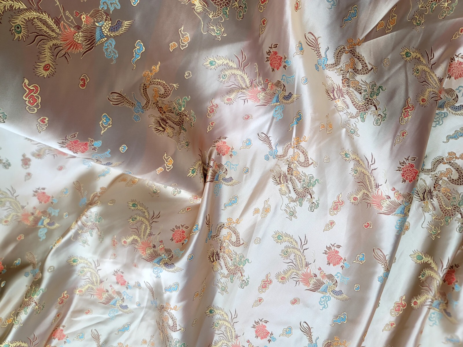 Beige Chinese Dragon Brocade Jacquard Fabric 60″ Wide BTY Multicolor