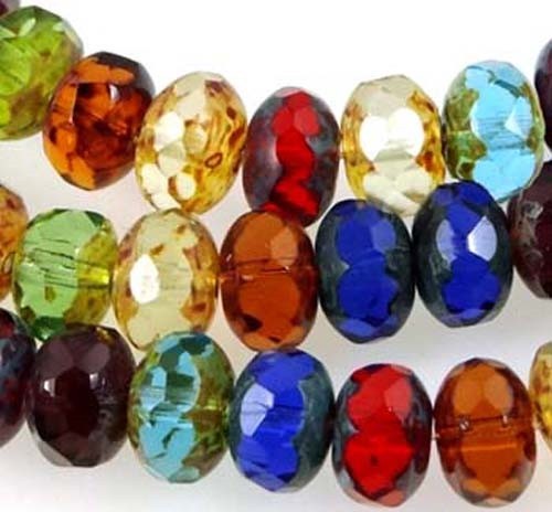25 Czech glass Faceted Gemstone Donut Rondelle Picasso Multi Color 8x5mm