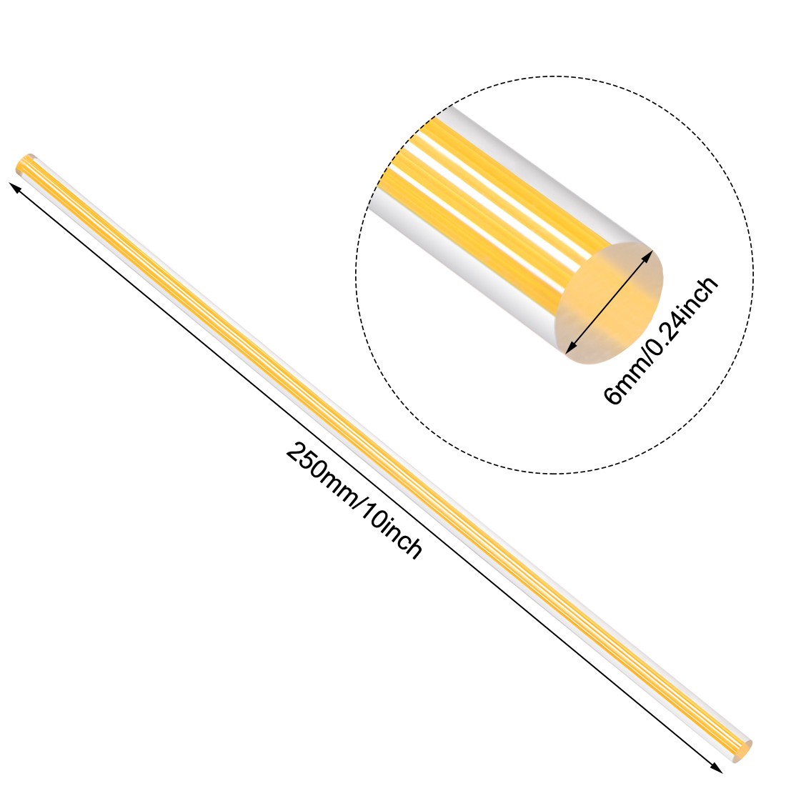 Solid Acrylic Round Rod Straight Line PMMA Bar 6mmx250mm Multicolor 12PC