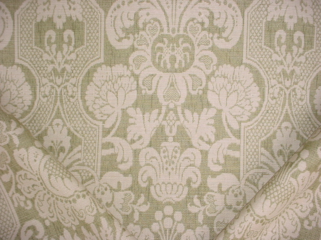 6-3/4Y Lee Jofa 990132 Croome Damask Olive Printed Linen Upholstery Fabric