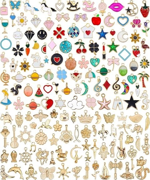 160Pcs Charms for Jewelry Making Wholesale Bulk Lots Assorted Gold-Plated Enamel