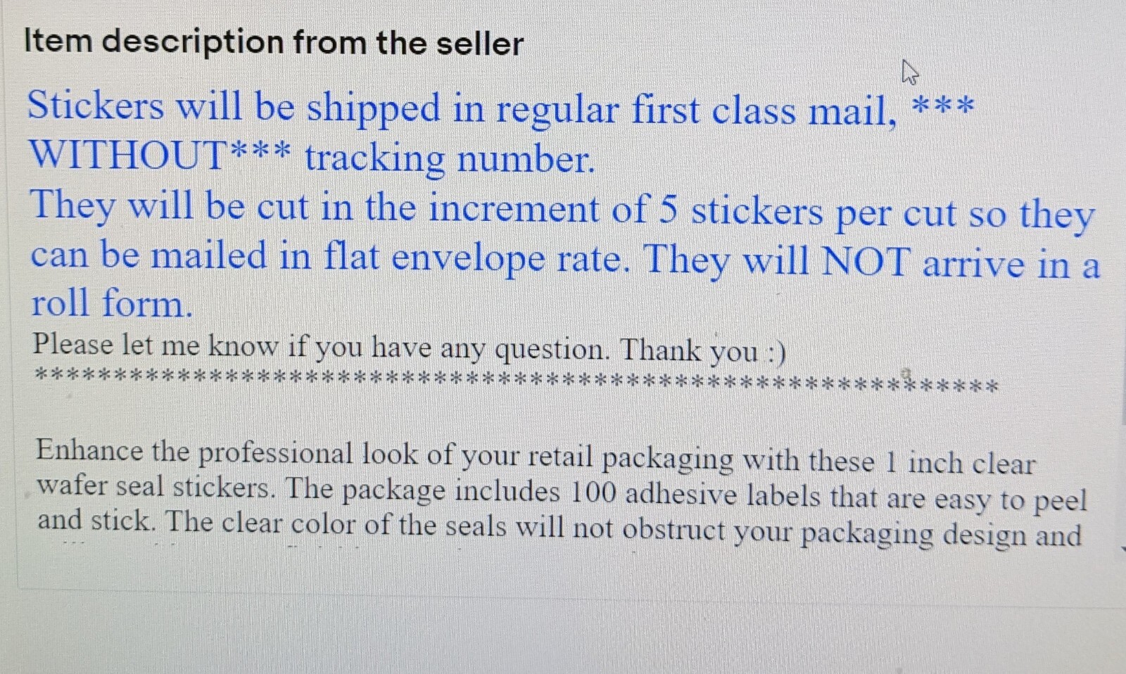25 pcs Clear Transparent Retail Package Seals 1 INCH round Circle Seal Sticker