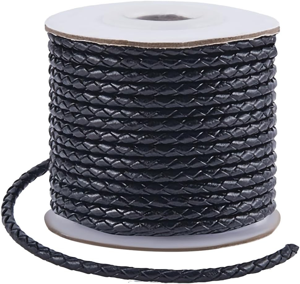 SUNNYCLUE 11 Yards/10M Black Braided Leather Cord Bolo