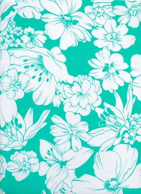 Oilcloth Fabric Elegant Floral Victoria Aqua Pattern Sold in Yard or Bolt