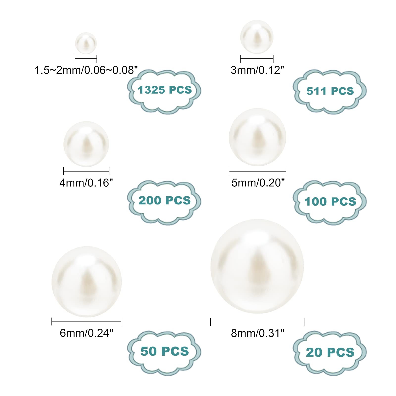 PH PandaHall 2200pcs No Holes Pearls, White Pearl Beads Undrilled Imitated Pearl
