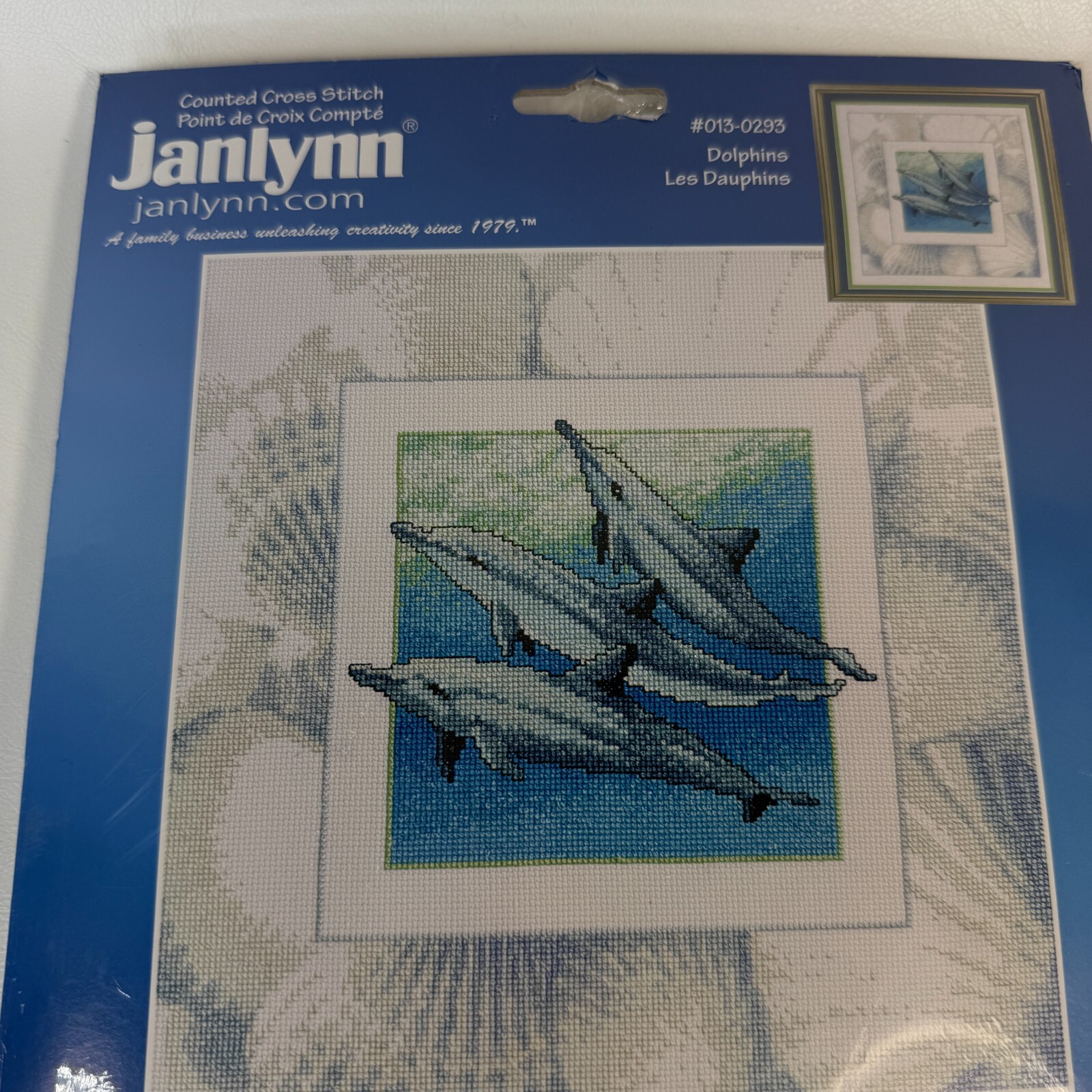 Janlynn Dolphins 13″ x 13″ Counted Cross Stitch Kit #013-0293 Beach Coastal