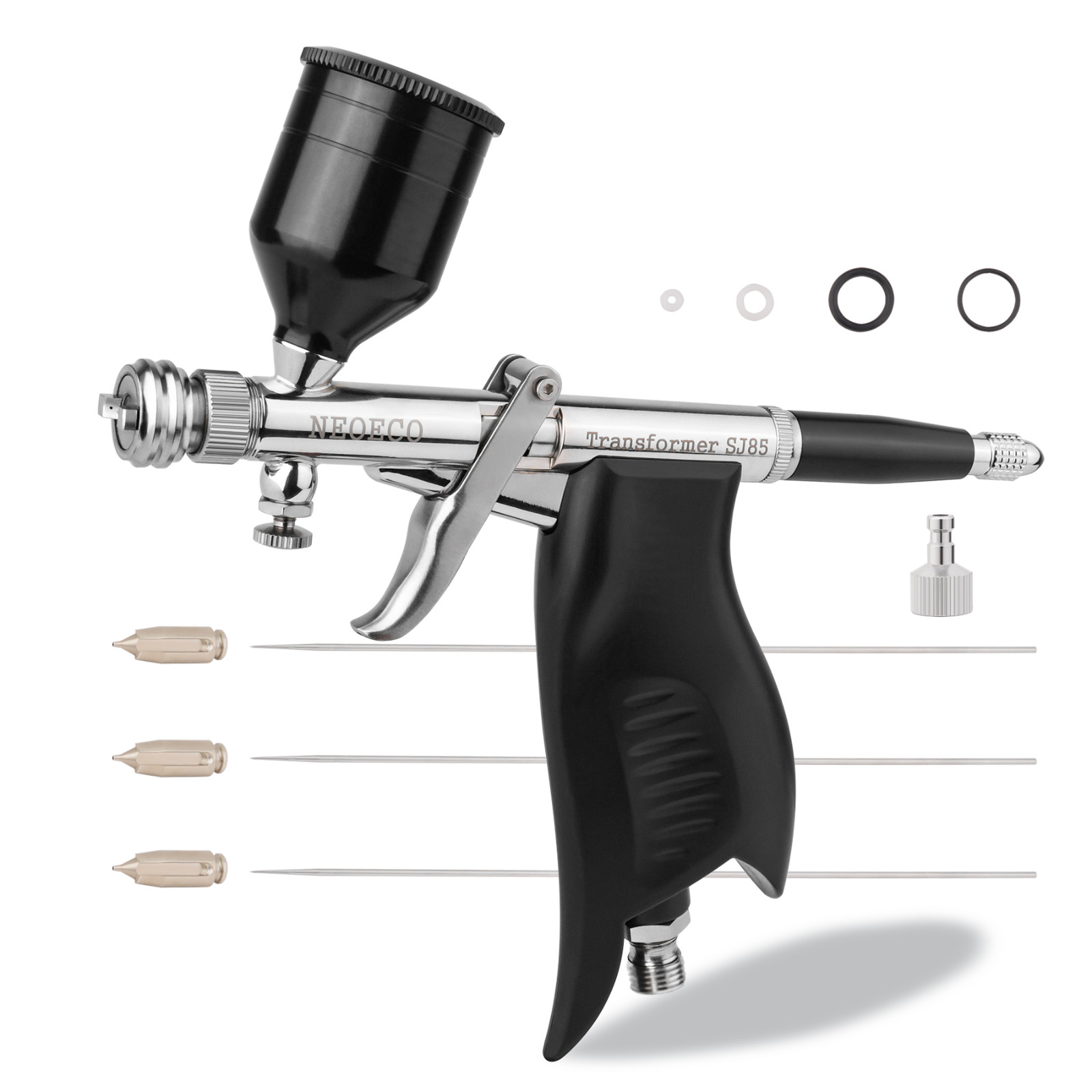 NEOECO SJ85 Transformer Airbrush Kit 0.3/0.5/0.8mm Dual Action Fan & Round Spray