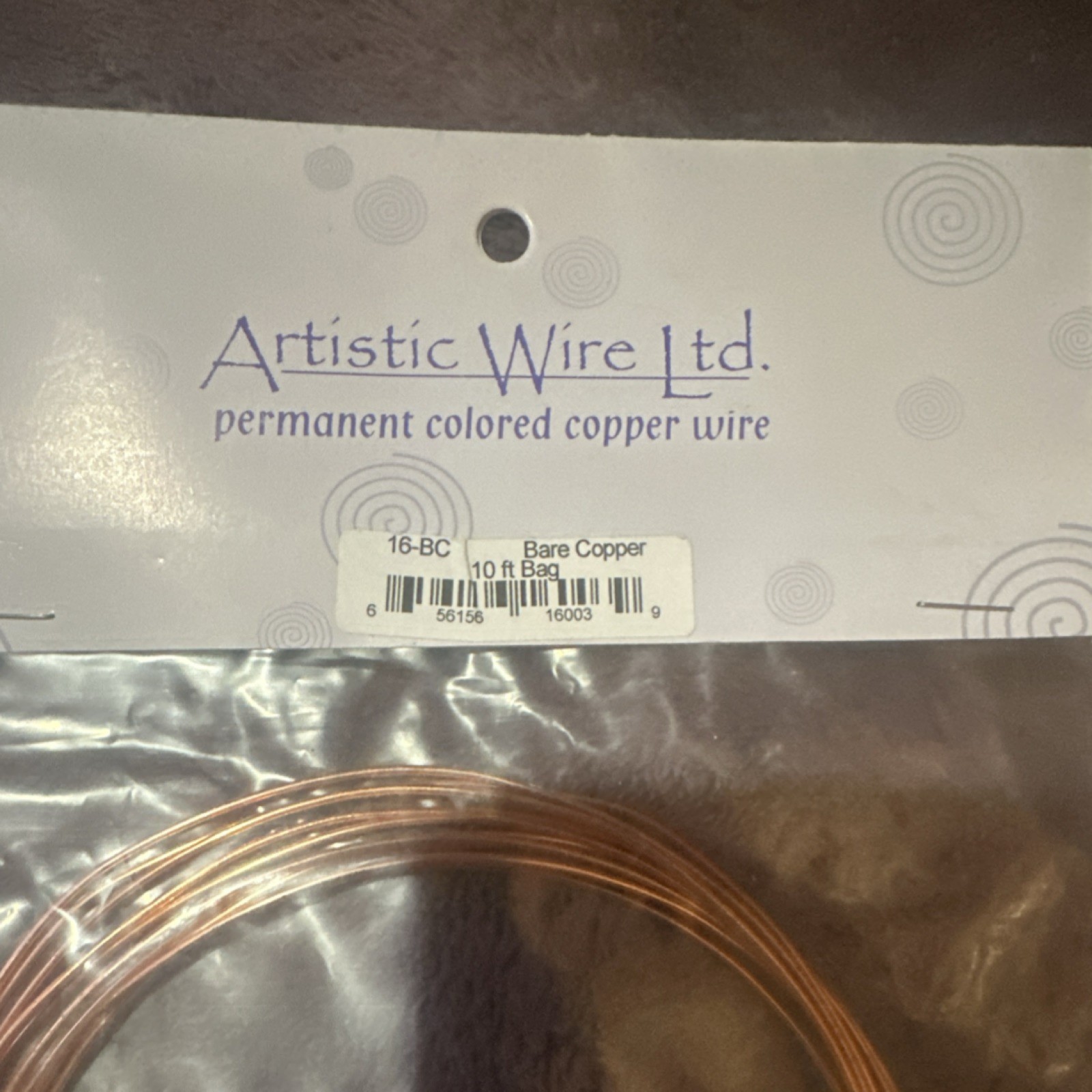 Artistic Wire Ltd. 16-BC Copper Beading Wire Tiger Tail Bare Copper 10 ft Bag